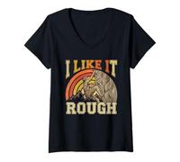 Women's I Like It Rough Rock Climbing Retro Humor V-Neck T-Shirt