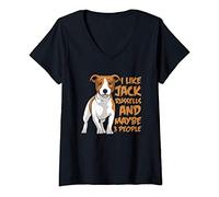Womens I Like Jack Russells And Maybe 3 People Funny Jack Russell V-Neck T-Shirt