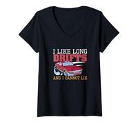 Women's I Like Long Drifts and I Cannot Lie Drifting Funny Drifters V-Neck T-Shirt