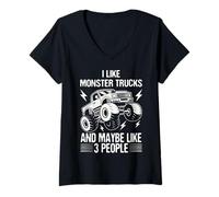 Womens I Like Monster Trucks And Maybe Like 3 People, Monster Truck V-Neck T-Shirt