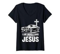 Womens I Like Muscle Cars and Believe in Jesus V-Neck T-Shirt