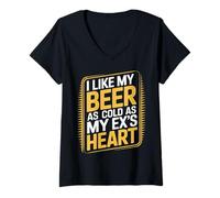 Womens I Like My Beer As Cold As My Ex's Heart Drinker Chill - V-Neck T-Shirt