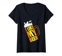 Womens I Like My Beer. Beer Mug Funny Oktoberfest Costume V-Neck T-Shirt