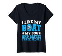 Womens I Like My Boat Dog & Maybe Three People Funny Boating Quote V-Neck T-Shirt