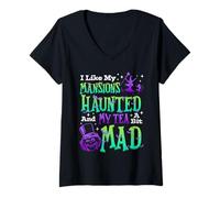 Womens I Like My Mansions Haunted and My Tea A Bit Mad Halloween V-Neck T-Shirt