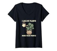 Women's I Like My Plants More Than People Botanical Hobbyist V-Neck T-Shirt