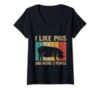 Womens I Like Pigs And Maybe 3 People Funny Gift Idea V-Neck T-Shirt