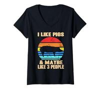 Womens I Like Pigs More Than People Funny Retro Style V-Neck T-Shirt