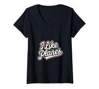 Womens I Like Planes Aviation Pilot Profession |- V-Neck T-Shirt