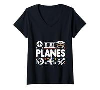 Womens I Like Planes Aviation Pilot Profession ||---- V-Neck T-Shirt