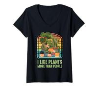 Womens I Like Plants More Than People Funny Introverts Plant Lover V-Neck T-Shirt