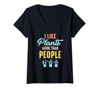 Womens I Like Plants More Than People Funny Introverts Plant Lover V-Neck T-Shirt