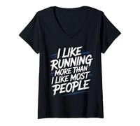 Women's I Like Running More Than I Like Most People - V-Neck T-Shirt