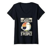 Women's I Like Seagulls and Maybe 3 People Funny Seagull V-Neck T-Shirt