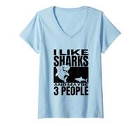 Women's I Like Sharks and Maybe 3 People Funny Shark V-Neck T-Shirt