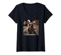 Women's I Like Snacks Raccoon with Coffee and Donut V-Neck T-Shirt