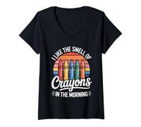 Womens I Like The Smell of Crayons in The Morning V-Neck T-Shirt