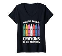 Womens I Like The Smell of Crayons in The Morning V-Neck T-Shirt