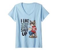 Womens I Like The Sound You Make When You Shut Up Funny Cat Coffee V-Neck T-Shirt