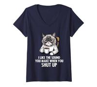 Womens I Like The Sound You Make When You Shut Up Funny Cat Coffee V-Neck T-Shirt