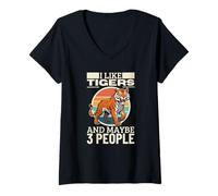 Women's I Like Tigers and Maybe 3 People Funny Tiger V-Neck T-Shirt