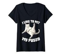 Womens I Like To Pet My Pussy Naughty Adult Cat Humor Funny V-Neck T-Shirt