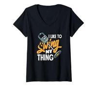 Women's I Like to Swing My Thing Funny Metal Detecting Pun V-Neck T-Shirt