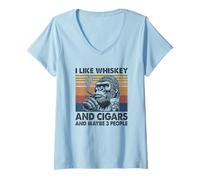 Womens I Like Whiskey and Cigars and Maybe 3 People Monkey V-Neck T-Shirt