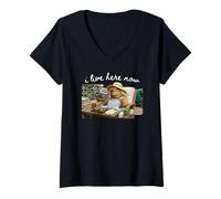 Women's I Live Here Now Capybara Mama Gardening Center Iced Coffee V-Neck T-Shirt