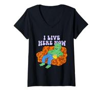 Women's I Live Here Now Funny Couch Potato Monster V-Neck T-Shirt