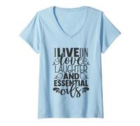 Womens I Live On Love, Laughter, and Essential Oils - Wellness V-Neck T-Shirt