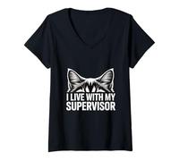 Women's I Live with My Supervisor Cat V-Neck T-Shirt