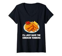 Womens I’ll Just Have The Chicken Tenders Funny Foodie Food Lovers V-Neck T-Shirt