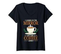 Women's I Looked in The Mirror and Saw A Coffee Addict Coffee V-Neck T-Shirt