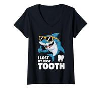Womens I Lost My First Tooth Kids Tooth Fairy Funny Shark Boy V-Neck T-Shirt