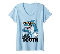 Womens I Lost My First Tooth Kids Tooth Fairy Funny Shark Boy V-Neck T-Shirt