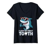 Womens I Lost My First Tooth Kids Tooth Fairy Funny Shark Boy V-Neck T-Shirt