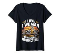 Women's I Love 1 Woman and Several Motorcycles Funny Biker Rider Dad V-Neck T-Shirt