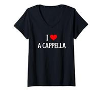 Women's I Love A Cappella I Heart A Cappella Singing Song Lover V-Neck T-Shirt