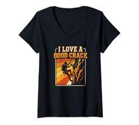 Women's I Love A Good Crack Funny Rock Climbing Retro V-Neck T-Shirt