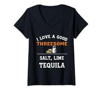 Womens I Love a Good Threesome Salt Lime And Tequila Design V-Neck T-Shirt