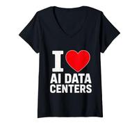 Women's I Love AI Data Centers Retro Tech Heart Funny V-Neck T-Shirt