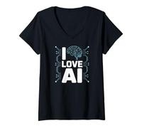 Womens I Love AI Neural Network Circuitry V-Neck T-Shirt
