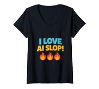 Womens I Love AI Slop V-Neck T-Shirt