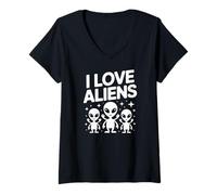 Womens I Love Aliens Extraterrestrial Fans Unite V-Neck T-Shirt