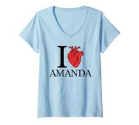 Women's I Love Amanda Funny Anatomically Correct Heart V-Neck T-Shirt