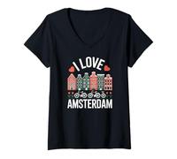 Womens I Love Amsterdam City Skyline Design V-Neck T-Shirt