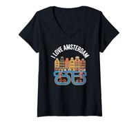 Womens I Love Amsterdam Scenic Bicycle Adventure V-Neck T-Shirt