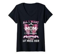 Womens I Love and Miss My Mom, for Daughters Sons Loss Mother Mom V-Neck T-Shirt