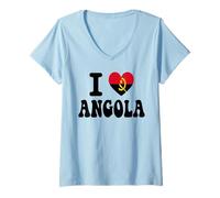 Women's I Love Angola Heart Flag Retro Travel Souvenir V-Neck T-Shirt